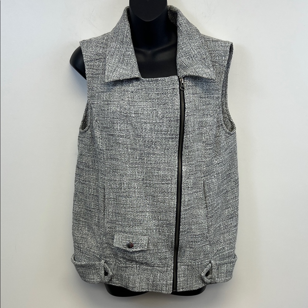 Anthropologie The Addison Story Women's Gray White Patterned Vest zipper Size M